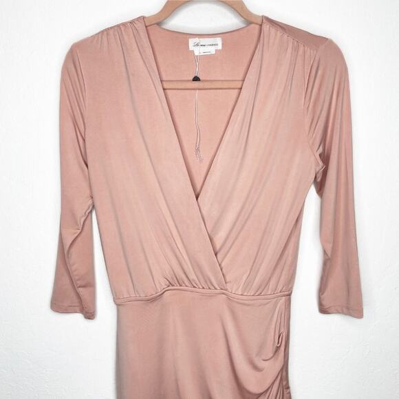 NWOT Lovers and Friends Love Happy Mauve Low Cut Surplice Ruched Mini Dress XS - Picture 4 of 13